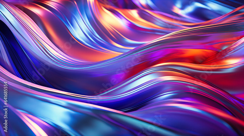 Waves of shimmering digital fabric, rippling with holographic colors and electronic patterns
