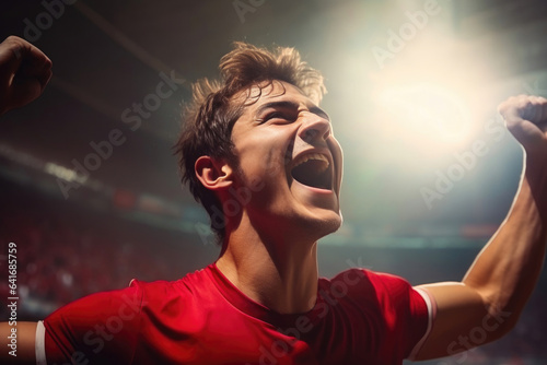 Fototapete Euphoric Goal Scoring Moment: Player's Close-Up Celebration
