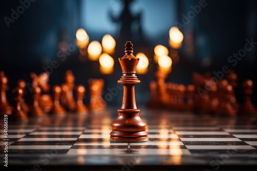 Fotobehang Chess Pieces, Figures on a Chess Board, Soft Focus - Strategic Arena - AI Genera