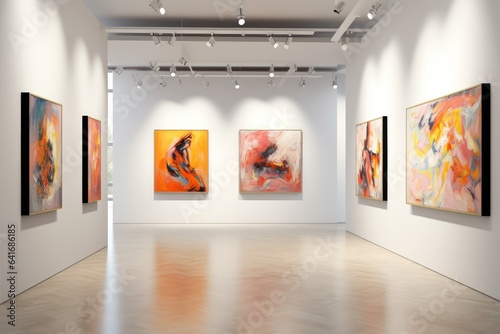 Modern Art Gallery With Abstract Paintings - Soft Blurry Focus - Creative Walls - AI Generated