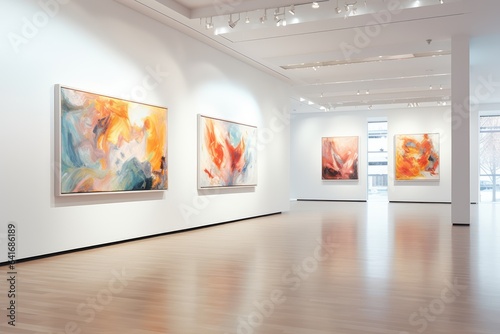 Modern Art Gallery With Abstract Paintings - Soft Blurry Focus - Creative Walls - AI Generated