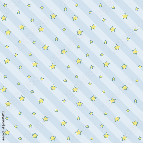 繋がるシームレス素材 /ブルー系ストライプとゆめかわお星様の背景
