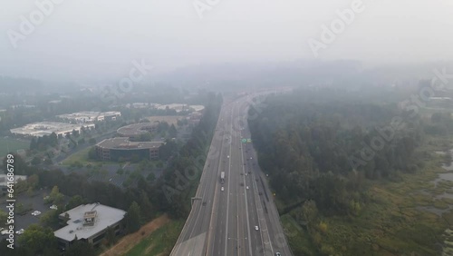 Fire in the city of Bellevue, Seattle. Washingto. Forest fire. photo