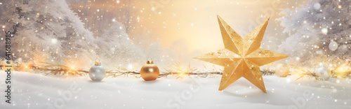 golden christmas star on snow Generative ai 