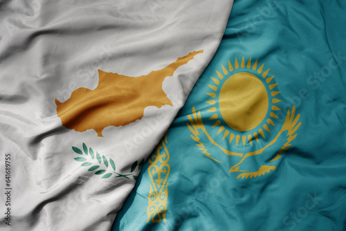 Εκτύπωση καμβά big waving national colorful flag of cyprus and national flag of kazakhstan