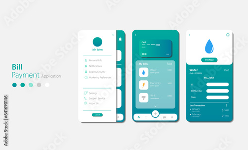 Online bill payment design for mobile app. Graphical user interface for responsive mobile applications