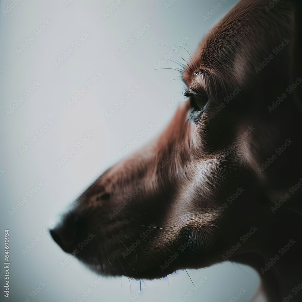 Minimalist portrait of a dogs face captured against