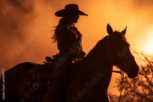 Silhouette of a cowgirl riding a horse equestrian illustration wallpaper