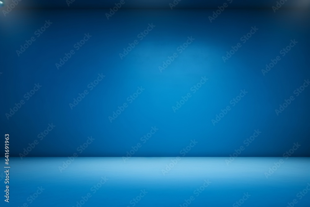 Empty blue background and spotlight with studio for showing or design. Blank backdrop made from cement material. Realistic 3D render, Generative AI - obrazy, fototapety, plakaty 