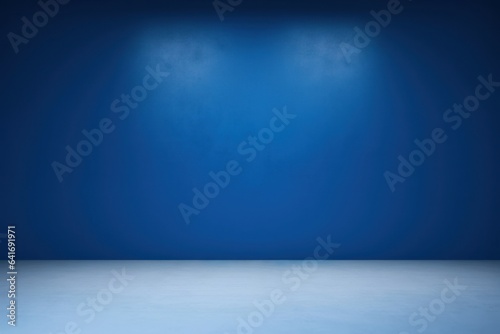 Empty blue background and spotlight with studio for showing or design. Blank backdrop made from cement material. Realistic 3D render, Generative AI