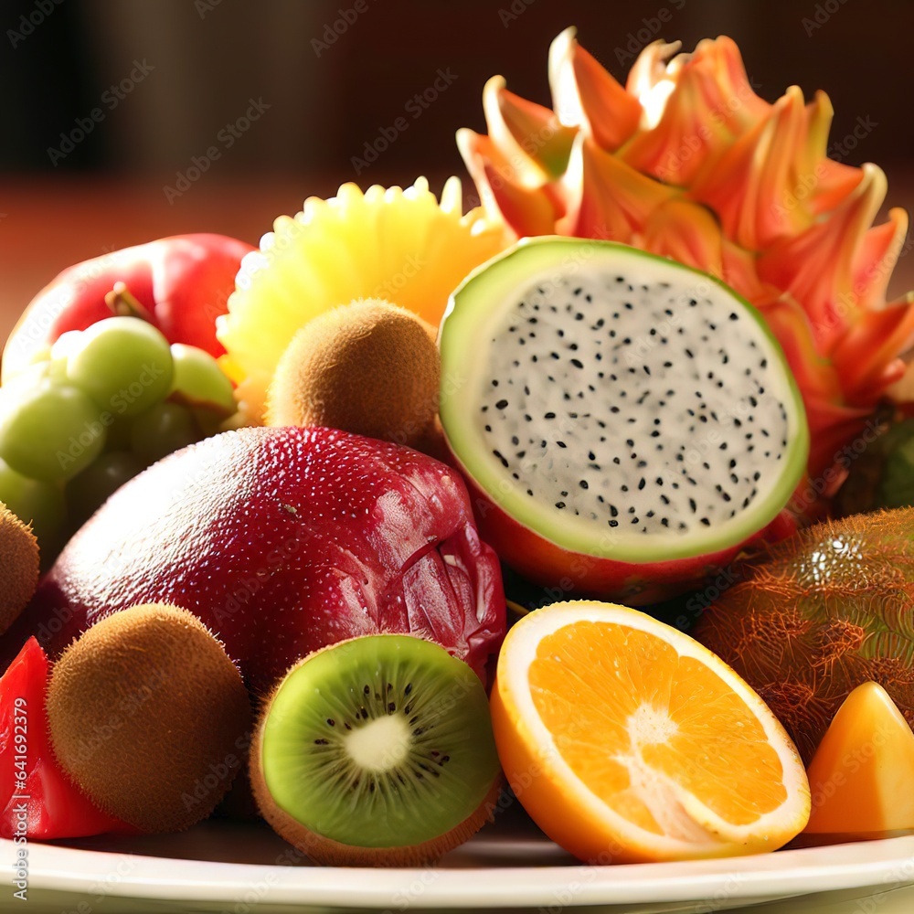 Exotic fruit on white plate