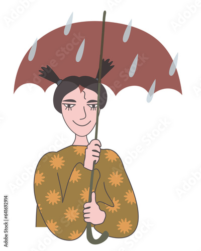Young woman with umbrella. Vector isolated illustration.