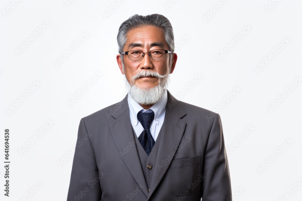 Portrait of Asian Senior Businessman with Grey Hair and Beard on White Copy Space Portrait of Asian Senior Businessman with Grey Hair and Beard on White Copy Space