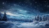 SERENE WINTER NIGHT: TRANQUIL FOREST LANDSCAPE WITH SNOWFLAKES, FROZEN TREES, AND STARLIT SKY