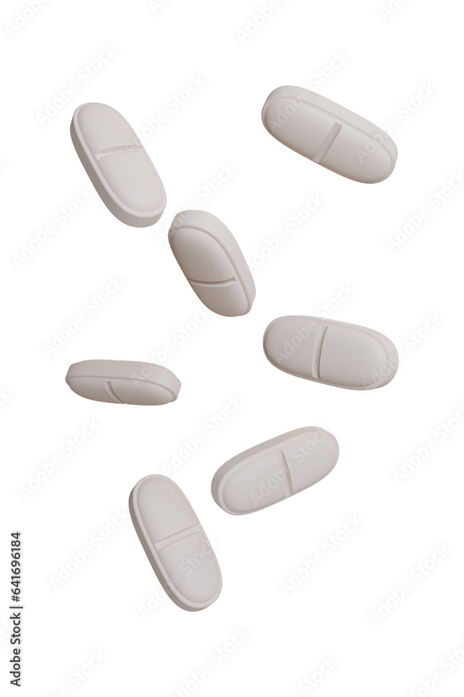 3D Rendering bottle white pill long transparent 3D Rendering bottle white pill long transparent