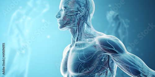 Skin anatomy humanoid body on abstract blue background photo