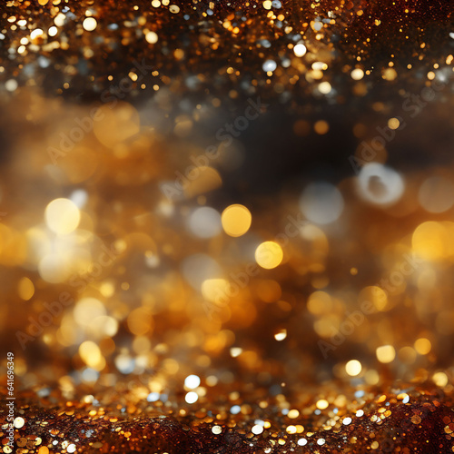 Glittering sparkling background with golden shimmers. Christmas and New year bokeh lights in the background.