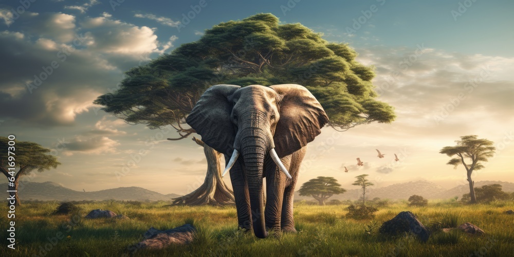 Lonely elephant on tree generative ai