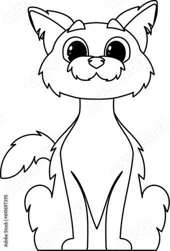 There is a really adorable cat with a silly face just sitting down.Linear style.