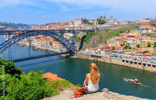 traveler woman in Porto- Cityscape panoramic view of Porto- Portugal © M.studio