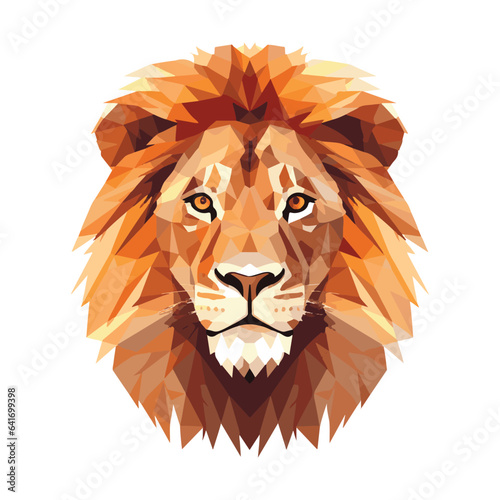 Vector illustration of a high detail, low poly male lion isoltated on a white background