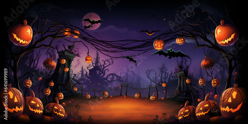 Elevated 3d Depiction Of A Cheerful Halloween Theme Background, 3d halloween background design, Halloween wallpapers for the desktop, generative Ai © Chanda