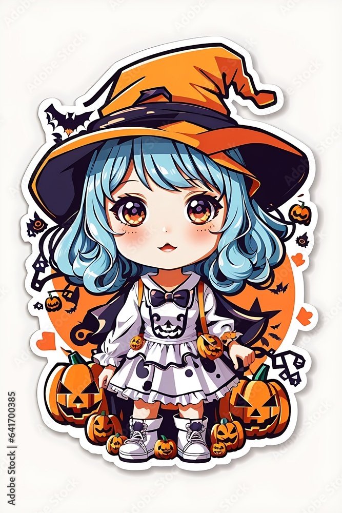 A CUTE Halloween witch with a skull