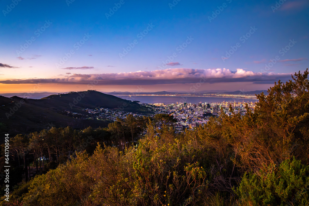 View of Cape Town from Kloof Corner hike at sunset in Cape Town, western Cape, South Africa