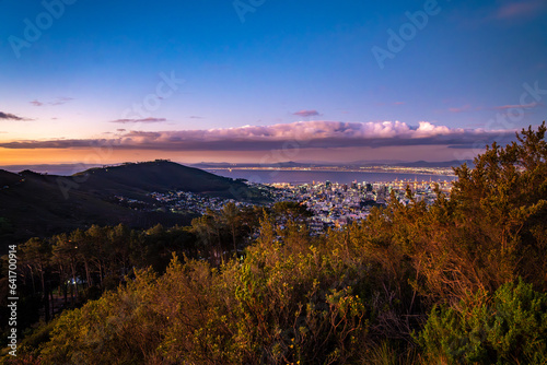 View of Cape Town from Kloof Corner hike at sunset in Cape Town  western Cape  South Africa