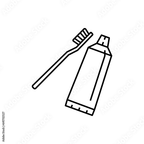 Pictograph of toothbrush and toothpaste for template logo, icon, and identity vector designs.
