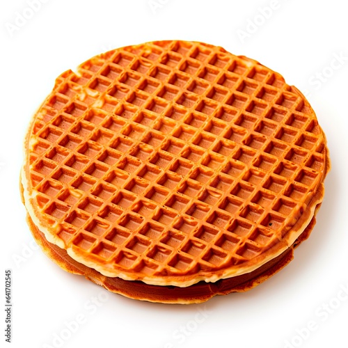 Delicious Dutch Stroopwafel on White Background - Caramel Waffle Cookie for a Tasty Bakery Breakfast or Snack