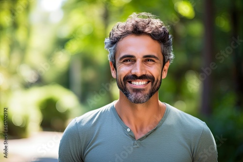 Happy Man in Casual Attire. Portrait of a Smiling Male Looking Outdoors with Joy