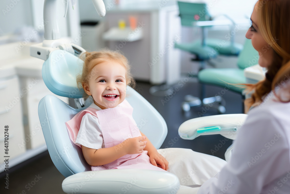 Generative AI, a small child, a baby with an open mouth sits in a chair at the dentist, dental treatment, a children's clinic, a tooth filling, a snow-white smile, healthy teeth, a patient, doctor Generative AI, a small child, a baby with an open mouth sits in a chair at the dentist, dental treatment, a children's clinic, a tooth filling, a snow-white smile, healthy teeth, a patient, doctor