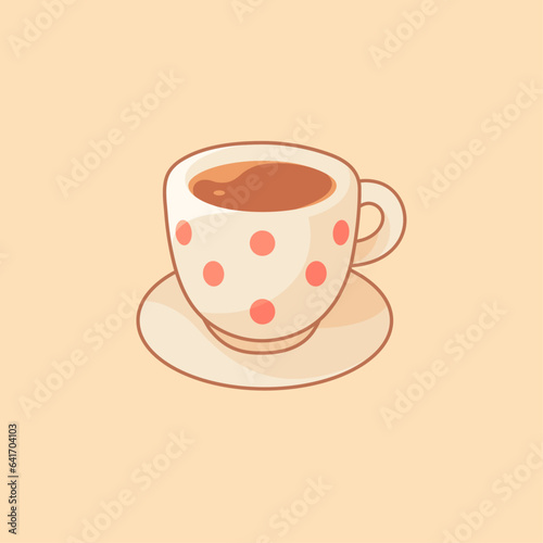 Tea time cute characters. White polcadot mug of tea sticker photo