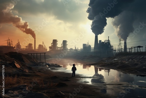 Man-Made Disaster - Illustration of Child Amid Industrial Pollution