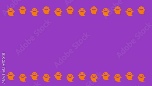 ハロウィン　ジャンプするゴースト　フレーム　オレンジ　背景　紫　