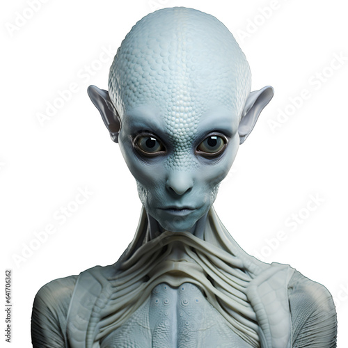 alien with blue shimmering skin isolated on transparent background