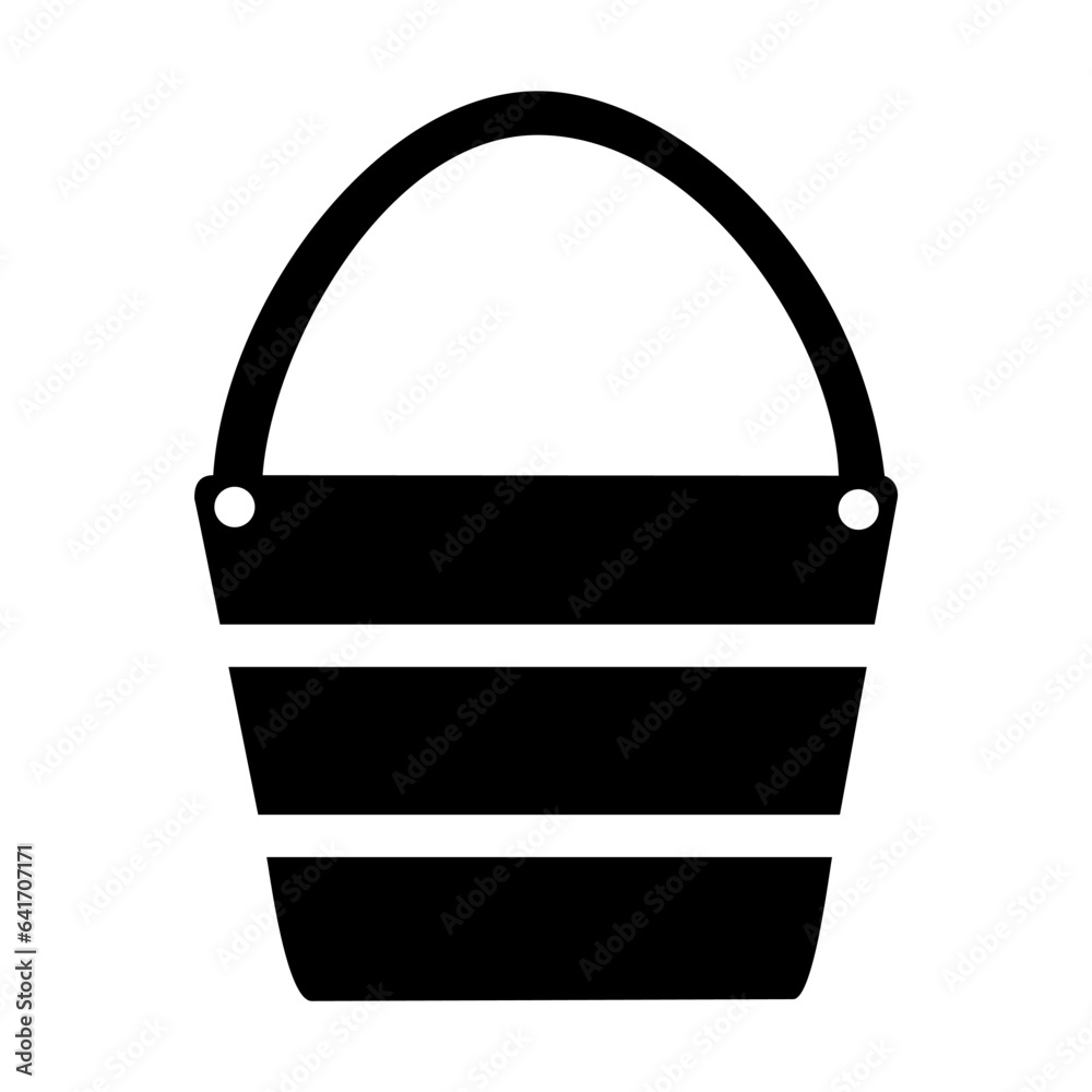 Black silhouette of plastic bucket for playing with sand isolated on white. Summer games cartoon illustration. Summer, beach holidays concept. Simple black and white vector Black silhouette of plastic bucket for playing with sand isolated on white. Summer games cartoon illustration. Summer, beach holidays concept. Simple black and white vector