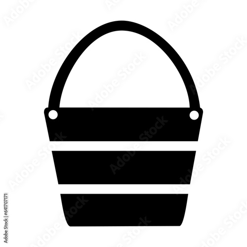 Black silhouette of plastic bucket for playing with sand isolated on white. Summer games cartoon illustration. Summer, beach holidays concept. Simple black and white vector