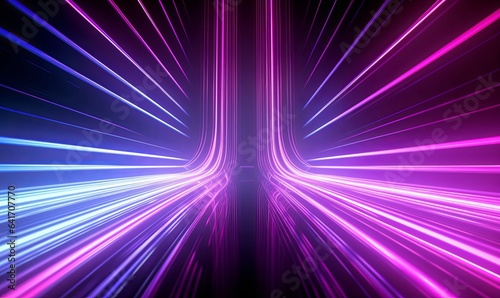 3d render, abstract background with bright laser rays and colorful neon lines glowing in ultraviolet spectrum, Generative AI