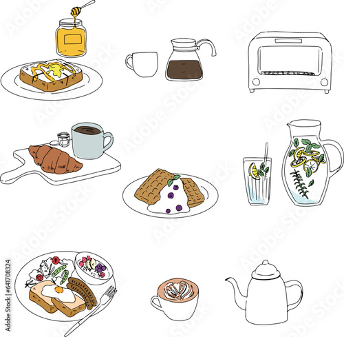 お洒落な手描きラフの朝食に食べるものアイコン