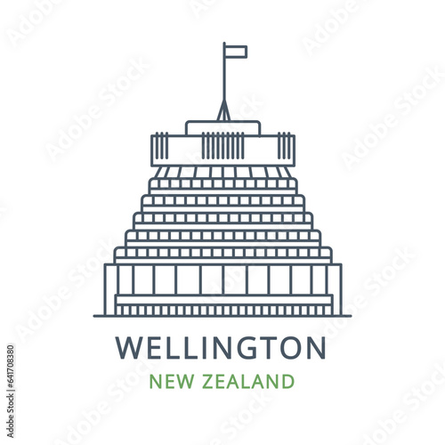 Vector illustration of WELLINGTON in the country of NEW ZEALAND. Linear icon of the famous, modern city symbol. Cityscape outline line icon of city landmark on a white background