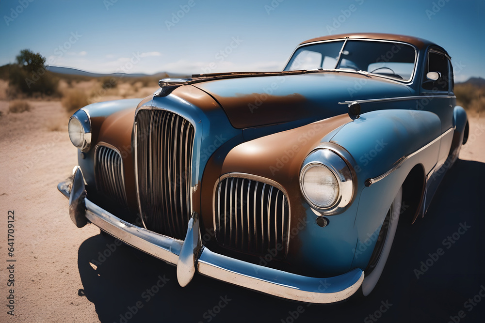 Classic Auto Lost in the Desert Sands. Generative ai