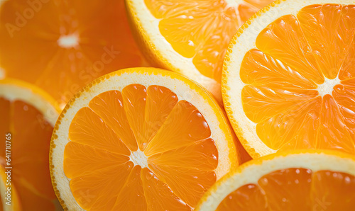 Macro capture of a juicy orange slice with shimmering water droplets. Created by AI