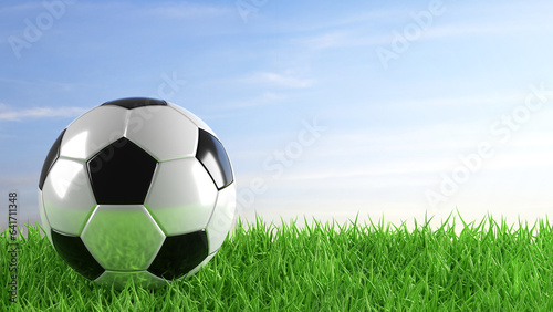 Soccer ball on soccer field. 3d-rendering © ecrow