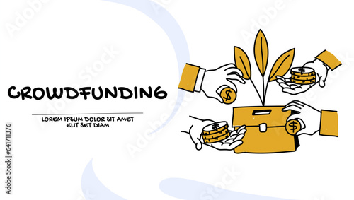 Vector of a crowdfunding. Project funding by raising contributions from a crowd of people