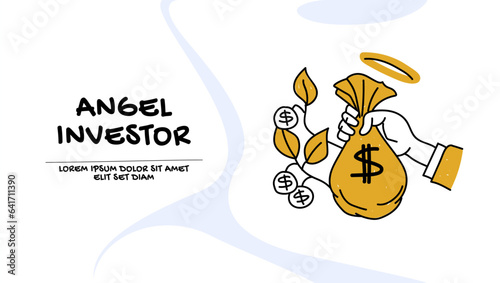 Vector of an angel investor provides capital to startup, entrepreneur, small business