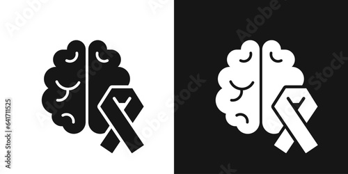 Brain cancer vector icon. Head brain and tape for cancer hospital