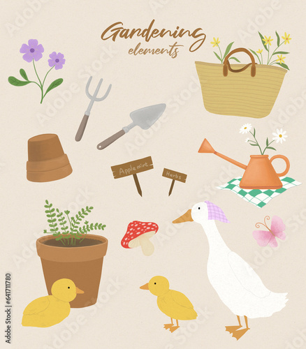 Gardening elements illustration set , 정원가꾸기 일러스트 세트