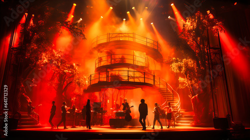 The stage bathed in a fiery orange glow, setting the tone for a passionate performance